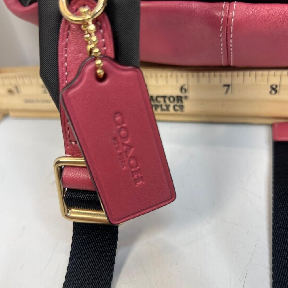 Coach Signature Canvas Mini Backpack Tan Pink Leather Trim Small Daypack Bag - Picture 4 of 5